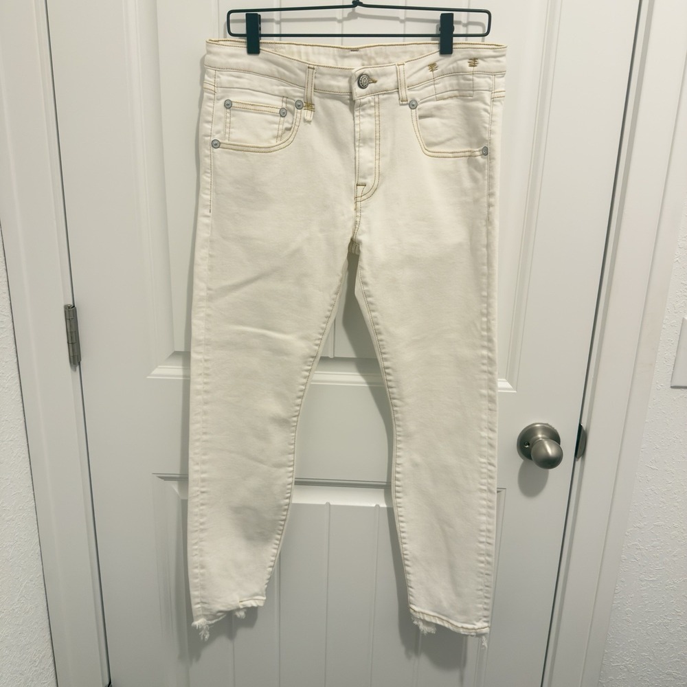 R13 Women's Ivory Jeans Boy Skinny Made In Italy Size 31 Distressed‎ Cuff